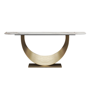 Luce mezza luna design di lusso Villa appartamento ingresso console tavolo argento acciaio inossidabile marmo consule tavolo - Product Image 5