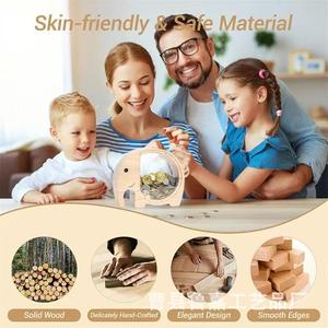 Wooden <b>Elephant</b> Piggy Bank Solid Wood Coin Storage Jar For Children Desktop Ornament <b>Gift</b> - Product Image 5
