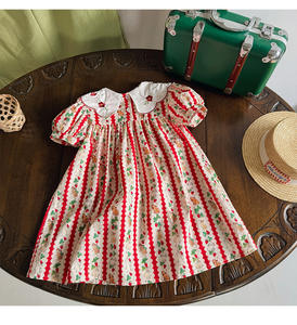 <span class=keywords><strong>Robe</strong></span> pour enfants en gros, <span class=keywords><strong>robe</strong></span> à rayures rouges et blanches, <span class=keywords><strong>robe</strong></span> brodée de fleurs et de lapins pour les filles, fêtes, col rond, longueur genoux, costume avec manches bouffantes - Product Image 2