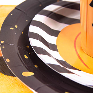 Juego de <span class=keywords><strong>vajilla</strong></span> de personalización de tema de Halloween sirve 8 patrón de calabaza lindo completo incluye 7 "/9" platos de papel vasos servilletas - Product Image 5