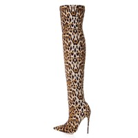 Bottines pour femmes au-dessus du genou, talons hauts sexy, fétiche, tube, SM Queen, gladiateur, imprimé léopard, bottes longues pour femmes