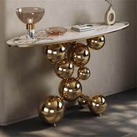 Meuble de design moderne pour la maison, table console avec cadre doré et plateau en marbre, table de forme elliptique, table décorative pour salon