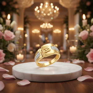 Mens 18K <b>Gold</b> Om <b>Cocktail</b> <b>Ring</b> With Diamond Accents Luxury Statement Jewelry For Wedding Party And Daily Wear - Product Image 3