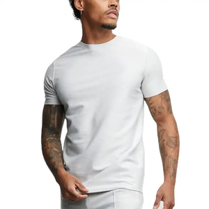 Camiseta de Manga Corta para Hombre, Cuello Redondo, Color Azul Claro, Corte Regular, Color Sólido, Informal, Tejido de Punto Jersey, Algodón - Product Image 6