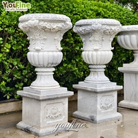 Grand Vase à Fleurs en Marbre Blanc Sculpté à la Main pour Jardin Extérieur, Pot de Jardinage en Pierre Naturelle, Urnes en Marbre