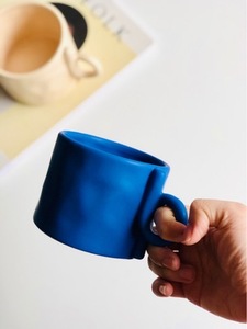 Nordic Style Twist Handlebar Design Hand Pinch Grain Strange Ears <b>Large</b> Capacity Ceramic <b>Mugs</b> - Product Image 2