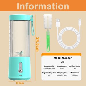 เครื่องปั่นน้ำผลไม้พกพาแบบชาร์จไฟ USB สำหรับบดน้ำแข็งและคั้นน้ำส้ม - เหมาะสำหรับสมูทตี้และเชคในยิม - Product Image 4