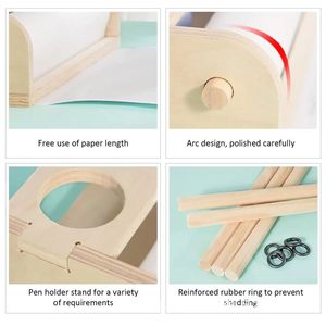 Juego de soporte de dibujo de madera para niños con rollos de dibujo, papel y soporte para bolígrafos para dibujar, ideal para niños y niñas. - Product Image 3