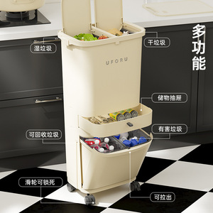 Uforu Waste <b>Bin</b> With Lid And Wheels Cream White <b>Large</b> Size Indoor Use - Product Image 5