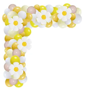 132 Stuks Geel Wit Daisy Ballon Slinger Boog Kits Voor Baby Shower Achtergrond Decoratie Vakantie Feest Thema Verjaardag