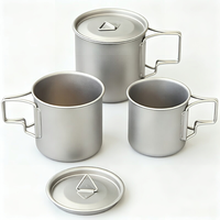Tasse à eau et à café de camping en plein air légère, chauffable, avec poignée pliable, ensemble de vaisselle en titane pur, utilisable à l'intérieur