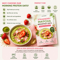Poudre de remplacement de repas à base d'avoine protéinée pour le petit-déjeuner, saveur fraise matcha, marque distributeur, riche en protéines (20g)