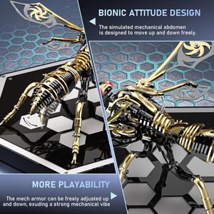 ตัวต่อโลหะ 3 มิติ รูปผึ้ง: ชุดประกอบแมลงวันผึ้งแบบกลไก ทำจากสแตนเลสสตีลชุบทอง 18K สำหรับตกแต่งโต๊ะทำงานสำหรับผู้ใหญ่ (สีดำ-ทอง) - Product Image 5