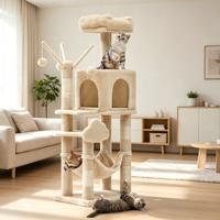 Arbre à chat multi-niveaux avec grande plateforme, niche, hamac et poteaux à gratter robustes en sisal pour chats d'intérieur