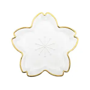 Wholesales price flower pattern gold rim glass charger fruit cake plates dinnerware sets glass charger plate