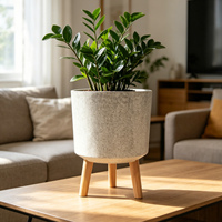 Pot Bunga Plastik HD dengan Tatakan Kayu, untuk Taman & Rumah, Dapat Dipindahkan, Modern, Mewah, Ramah Lingkungan, Finishing Brushed, untuk Dalam Ruangan