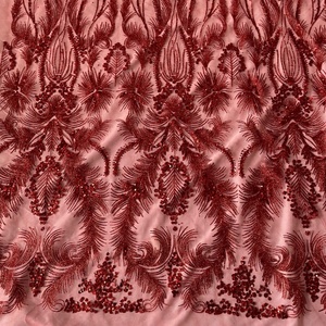 Tela <span class=keywords><strong>de</strong></span> Encaje con Lentejuelas Rojas, Tela <span class=keywords><strong>de</strong></span> Tul Francés Brillante con Lentejuelas y Brillo para Vestido <span class=keywords><strong>de</strong></span> <span class=keywords><strong>Noche</strong></span> - Product Image 2