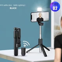 Trépied intégré R1S Bâton à selfie pour téléphone portable avec lumière LED de beauté Bt Télécommande Trépied multifonctionnel de bureau en direct