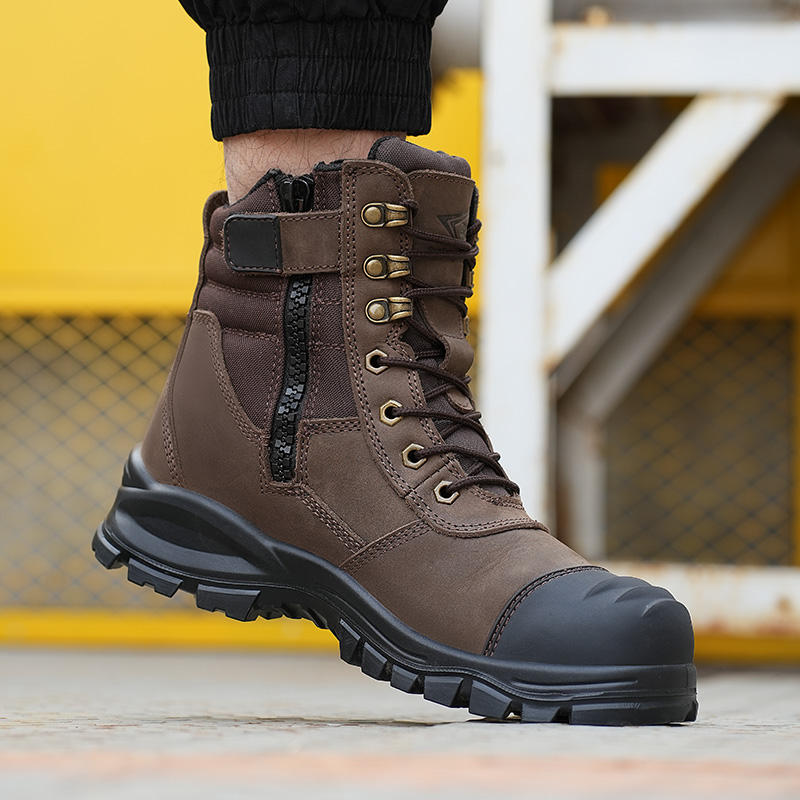 ZG L605-1 Factory Direct to Sell Crazy Horse Leather Working Worker Shoes  High Ankle Brown Work Safety Boots for Men