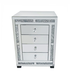 Sparkly Crushed Diamond Mirrored Bed 4 <strong>Drawers</strong> High <strong>Side</strong> Table Tall Chest - Product Image 2