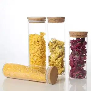 Jarra de vidro borosilicado, para armazenamento de alimentos secos, com tampa de bambu e tampa de rolha