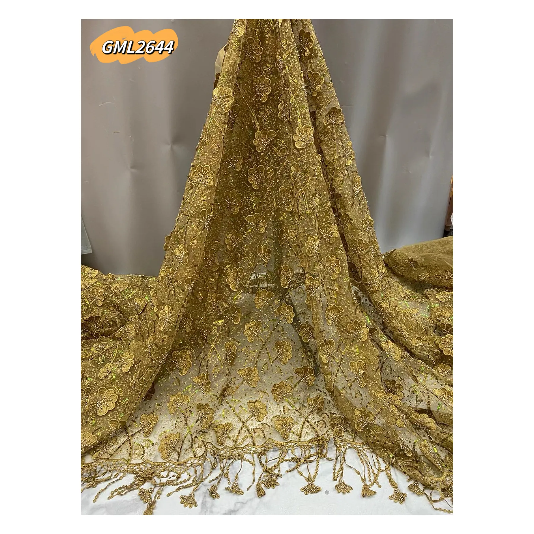 Tessuto Tulle francese pizzo 3d pizzo perline da sposa 3d fiore pizzo ricamato 2024 matrimonio tessuto ricamato in cotone con perline