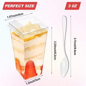 Gobelets à dessert en plastique MingYu Share de 3 oz, paquet de 50 ou 100, gobelets carrés en PS pour apéritifs - Product Image 2