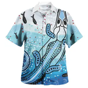 호주 악어 하와이 셔츠 악어 알로하 버튼 다운 셔츠 남성 대량 인쇄 원주민 도트 아트 워크 베스트 셀러