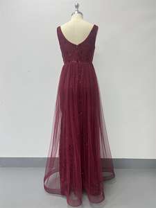 Vestido de Noche de Alta Calidad para Mujer, Nuevo, con Lentejuelas y Malla, Sin Mangas, Cuello en V, Espalda en U, Color <span class=keywords><strong>Vino</strong></span> Tinto, Estilo Sirena, con Cola de <span class=keywords><strong>Corte</strong></span> - Product Image 6