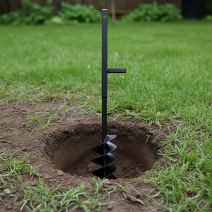 Tarière manuelle en acier noir à double spirale de 4,72 po pour puits de poteaux, outil de jardinage - Product Image 2