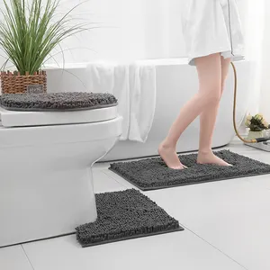 Alfombras de baño de lujo para el hogar, alfombrillas de baño peludas antideslizantes de 3 piezas, juego de alfombrillas de baño de chenilla para baño y baño