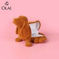 Boîte à bagues avec animaux de dessin animé, boîte à bijoux en velours pour chien doré, boucles d'oreilles et collier