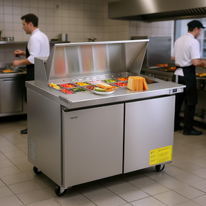 Mesa de preparación de sándwiches comercial Vevor de 36 pulgadas con puerta doble de acero inoxidable y refrigeración para uso en la cocina - Product Image 2