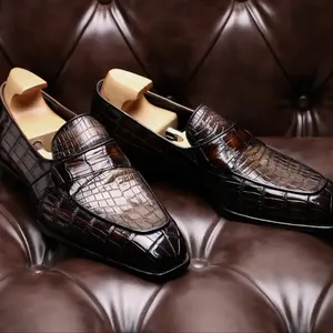 Zapatos mocasines de piel de cocodrilo, hechos a mano, 2023