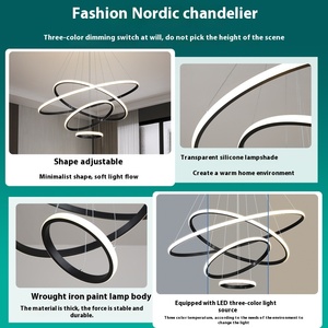 Vàng hiện đại sang trọng LED Acrylic Đèn chùm trang trí nhà 3-Ring treo ánh sáng mặt dây chuyền cho phòng khách hoặc khách sạn thiết kế mới - Product Image 5