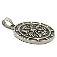 Dernier design classique pendentif amulette boussole Viking gravé en argent en acier inoxydable avec placage argent antique