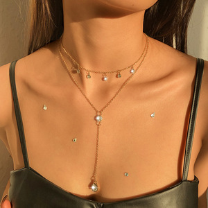 Collana Multistrato con Ciondolo Individuale per Donna, Catena Sottile con Diamante in Vetro, <span class=keywords><strong>Collare</strong></span> Semplice - Product Image 2