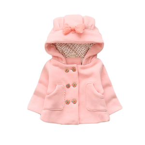 wholesale winter bow red warm baby girls button hoodie woolen thick coats kids child winter cute ear coat - Product Image 6