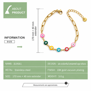 Colorful Eye <b>Charm</b> <b>Bracelet</b> Stainless Steel 18K Gold Vacuum Plating And Enamel Adjustable Chain Jewelry - Product Image 5