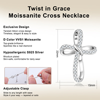 Collar con Cruz de Moissanita para Mujer, Regalo de Cumpleaños, Aniversario, Boda, Chapado en Oro de 18K, Plata de Ley 925, Colgante de Cruz, Cadena, Joyería