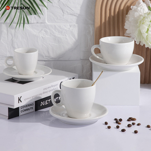 Đen trắng bóng men dày Cappuccino Latte ly cà phê đĩa tái sử dụng gốm Espresso cốc cà phê biểu tượng tùy chỉnh - Product Image 5