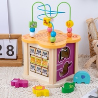 Cube d'activités multifonctionnel en bois à 4 faces avec labyrinthe de perles pour tout-petits – Jouet éducatif précoce de tri de formes