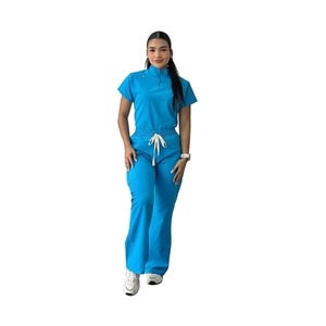 Conjunto <span class=keywords><strong>de</strong></span> Uniformes Médicos Cómodos con Cuello Alto, Cierre Frontal, Mangas con Puños y Aberturas Laterales para Médicos, Enfermeras y Asistentes Dentales - Product Image 3