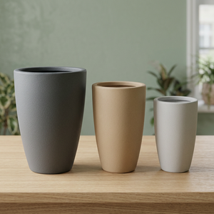 Pots à fleurs minimalistes en plastique gris, beige et blanc pour plantes d'intérieur, utilisation sur bureau - Product Image 1