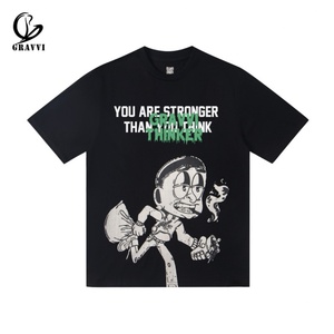 T-shirts décontractés surdimensionnés pour hommes, streetwear personnalisé, 300 grammes, cordon QR, impression GRAVVI DTG de haute qualité - Product Image 1