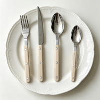 Ensemble de couverts haut de gamme en acier inoxydable 430, manche en plastique à trois rivets, finition polie miroir au laser, style artisanal, vente en gros pour restaurants