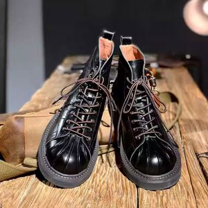 Botas de Cuero Casuales para Hombre de Estilo Retro Británico con Cordones Modernos y Punta Redonda, Botas de Motociclista - Product Image 4
