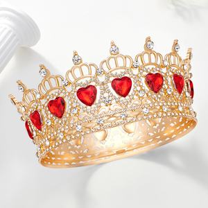 Grande Tiare <span class=keywords><strong>de</strong></span> Roi en Alliage Plaqué Or Rose Brillant avec Pierre Rouge en Forme <span class=keywords><strong>de</strong></span> Cœur et Sertissage à Griffes, Tendance, pour Anniversaire - Product Image 3