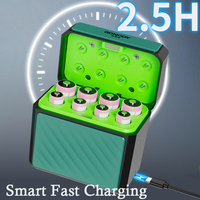 Chargeur de piles AA AAA à 8 emplacements avec écran LCD pour piles NiMH Ni-MH |   Statuts en temps réel, canaux indépendants, Type-C