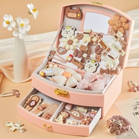 Ensemble de bijoux de princesse pour enfants, boîte de rangement en cuir, accessoires pour cheveux, cadeau d'anniversaire pour petites filles et bébés
